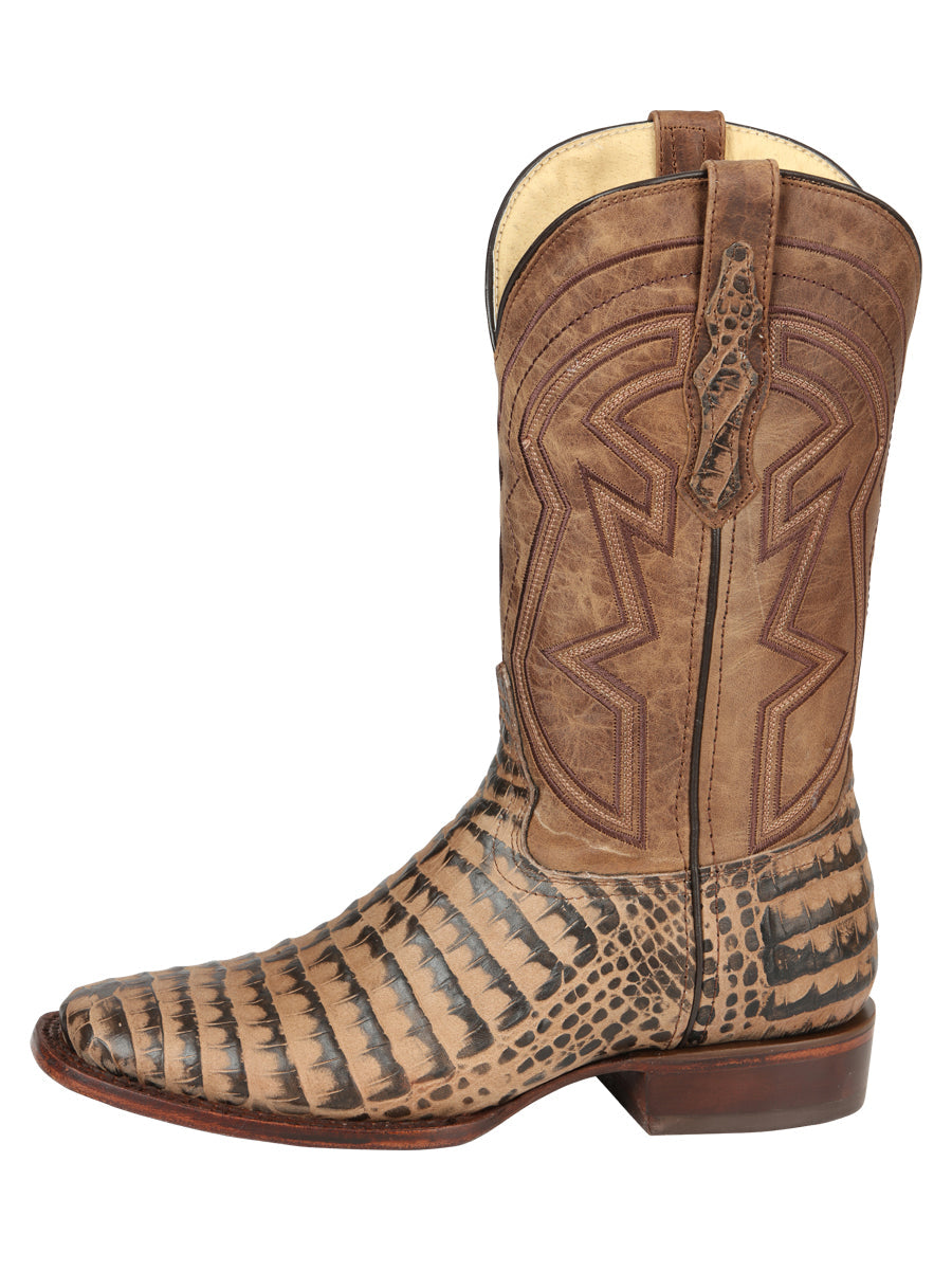 El General Men’s Leather Cowboy Boots - Caiman Belly Print - Tobacco 45664