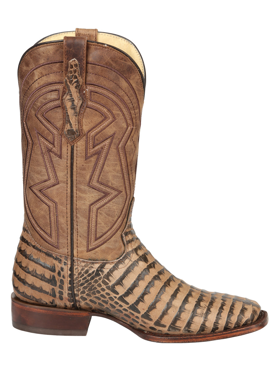 El General Men’s Leather Cowboy Boots - Caiman Belly Print - Tobacco 45664