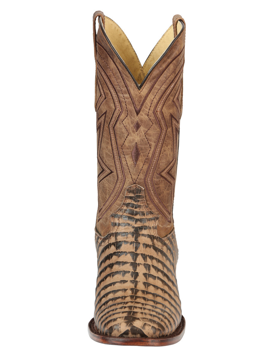 El General Men’s Leather Cowboy Boots - Caiman Belly Print - Tobacco 45664