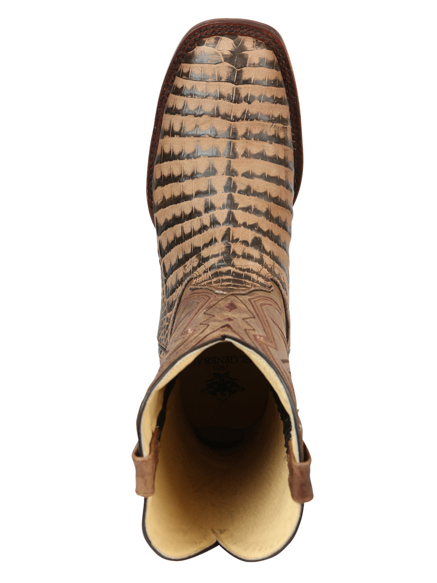 El General Men’s Leather Cowboy Boots - Caiman Belly Print - Tobacco 45664