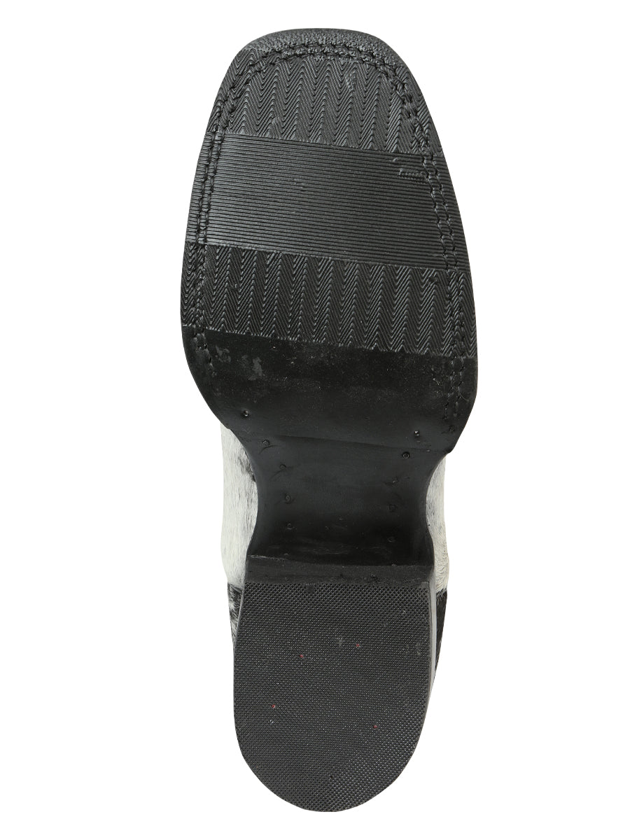 El General Men’s Leather Cowboy Boot - Made in Mexico - Black/White Cowhide 45670