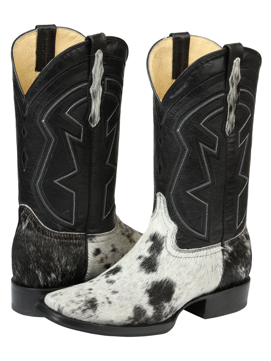 El General Men’s Leather Cowboy Boot - Made in Mexico - Black/White Cowhide 45670
