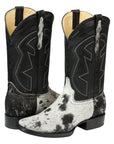El General Men’s Leather Cowboy Boot - Made in Mexico - Black/White Cowhide 45670