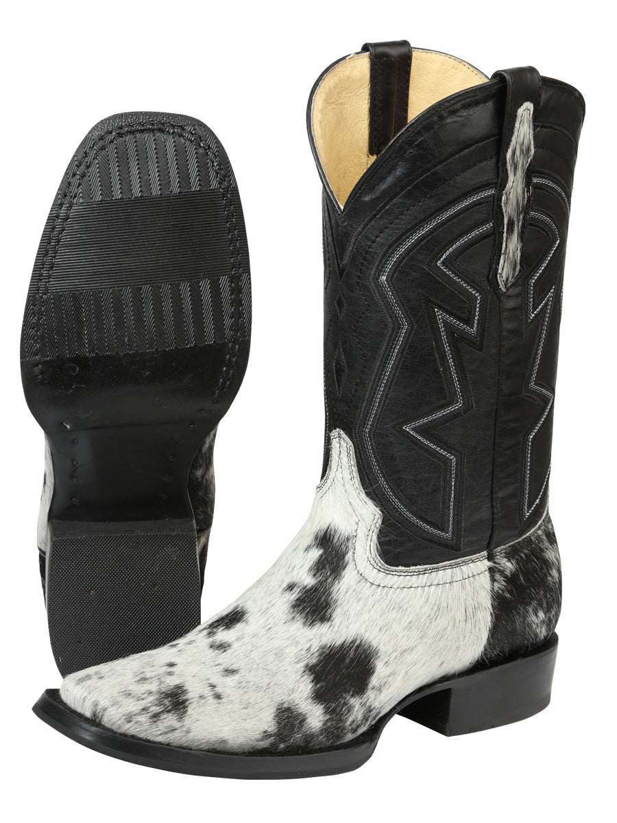 El General Men’s Leather Cowboy Boot - Made in Mexico - Black/White Cowhide 45670