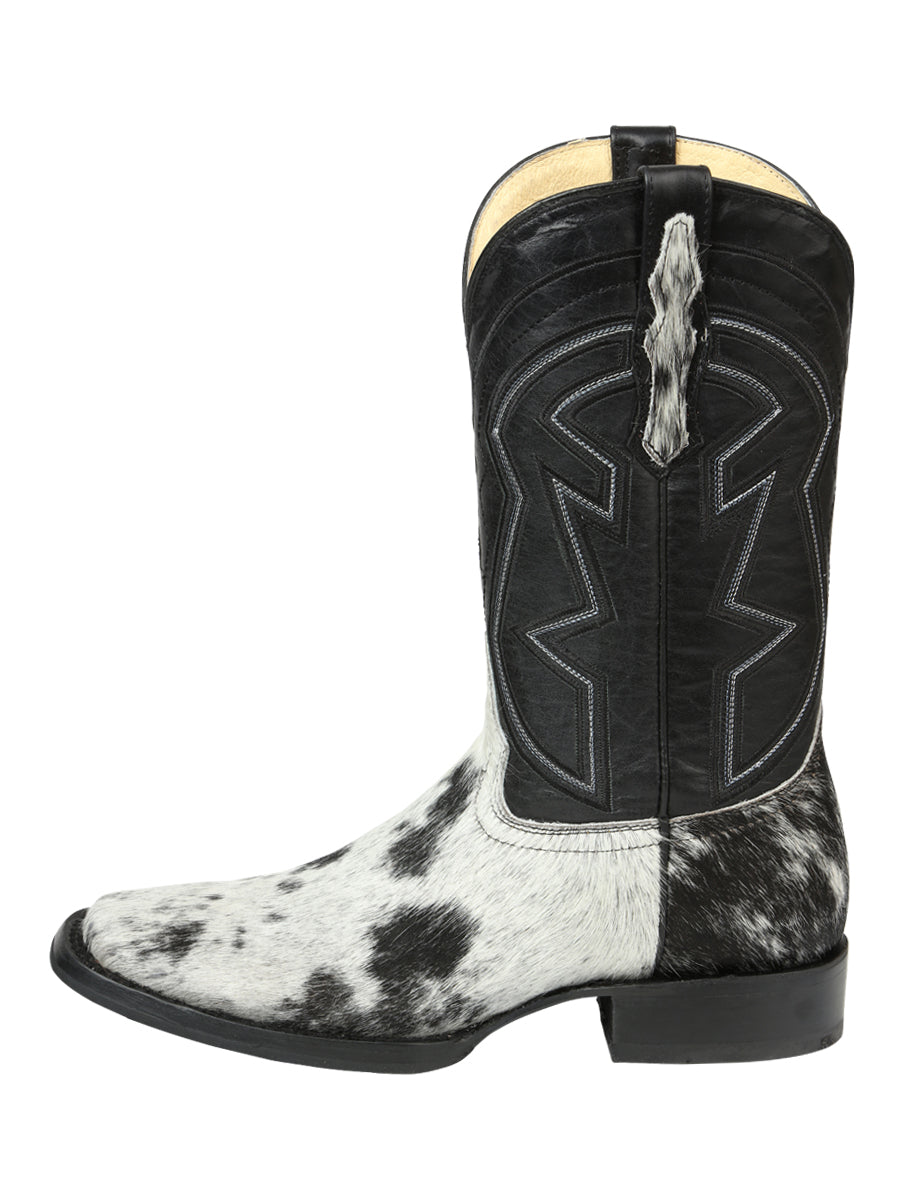 El General Men’s Leather Cowboy Boot - Made in Mexico - Black/White Cowhide 45670