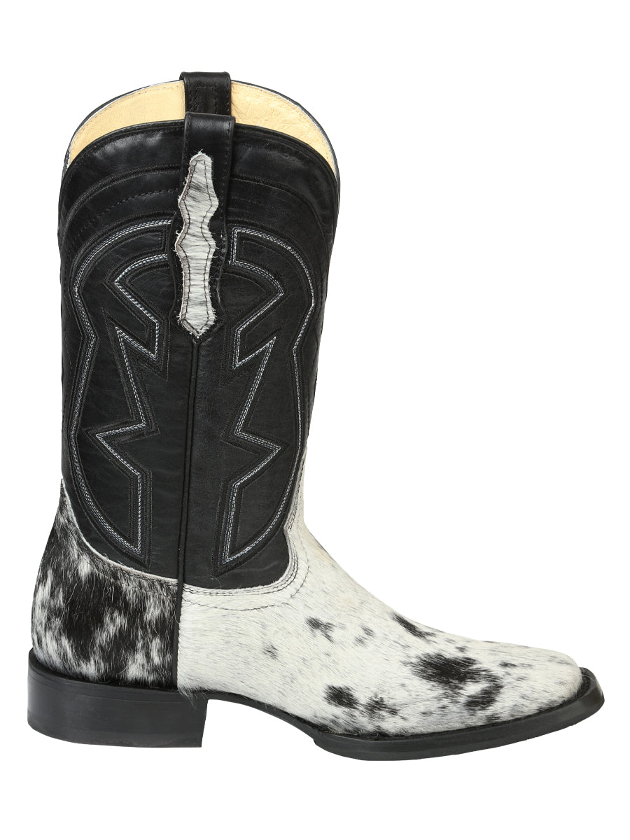 El General Men’s Leather Cowboy Boot - Made in Mexico - Black/White Cowhide 45670