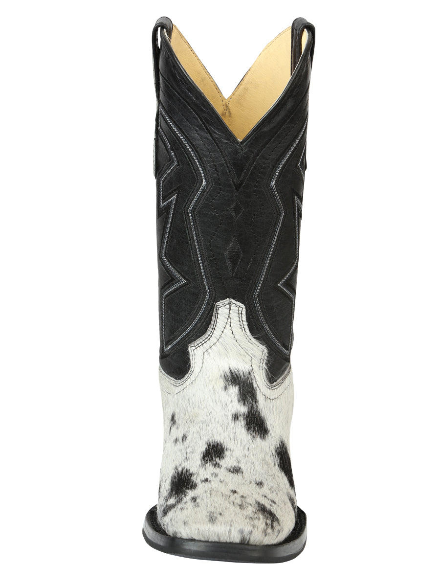 El General Men’s Leather Cowboy Boot - Made in Mexico - Black/White Cowhide 45670