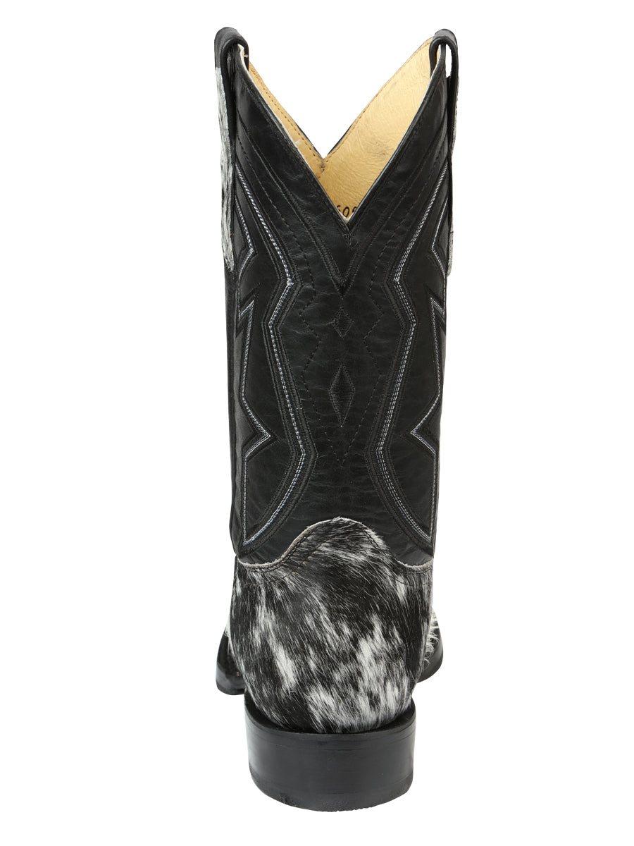 El General Men’s Leather Cowboy Boot - Made in Mexico - Black/White Cowhide 45670