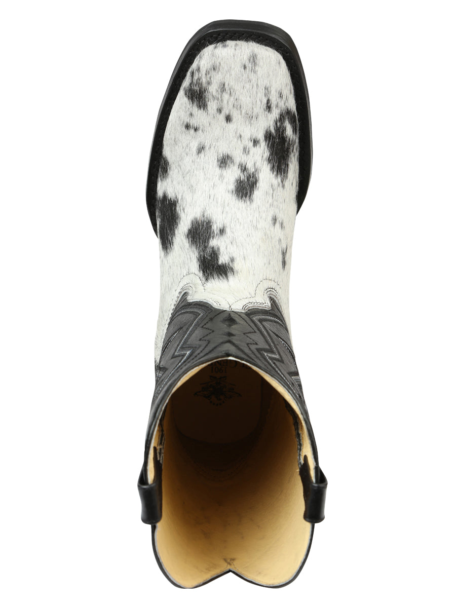 El General Men’s Leather Cowboy Boot - Made in Mexico - Black/White Cowhide 45670