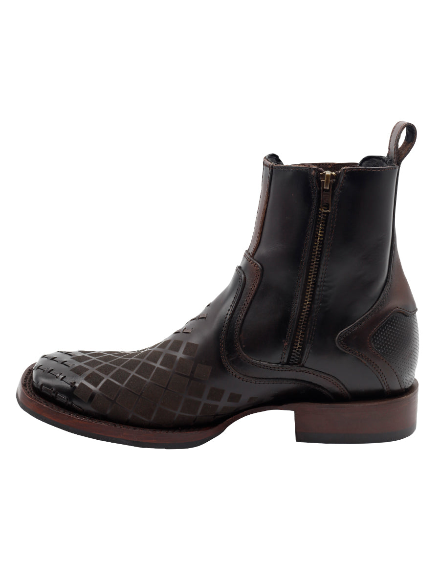 El General Men's Leather Ankle Boot with Zipper - Made in Mexico - Tobacco Brown 45673