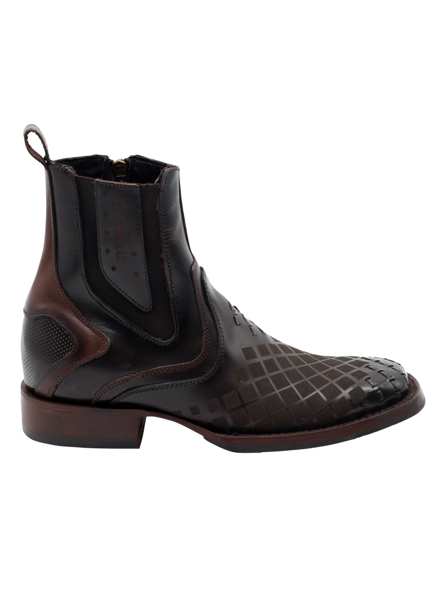 El General Men's Leather Ankle Boot with Zipper - Made in Mexico - Tobacco Brown 45673