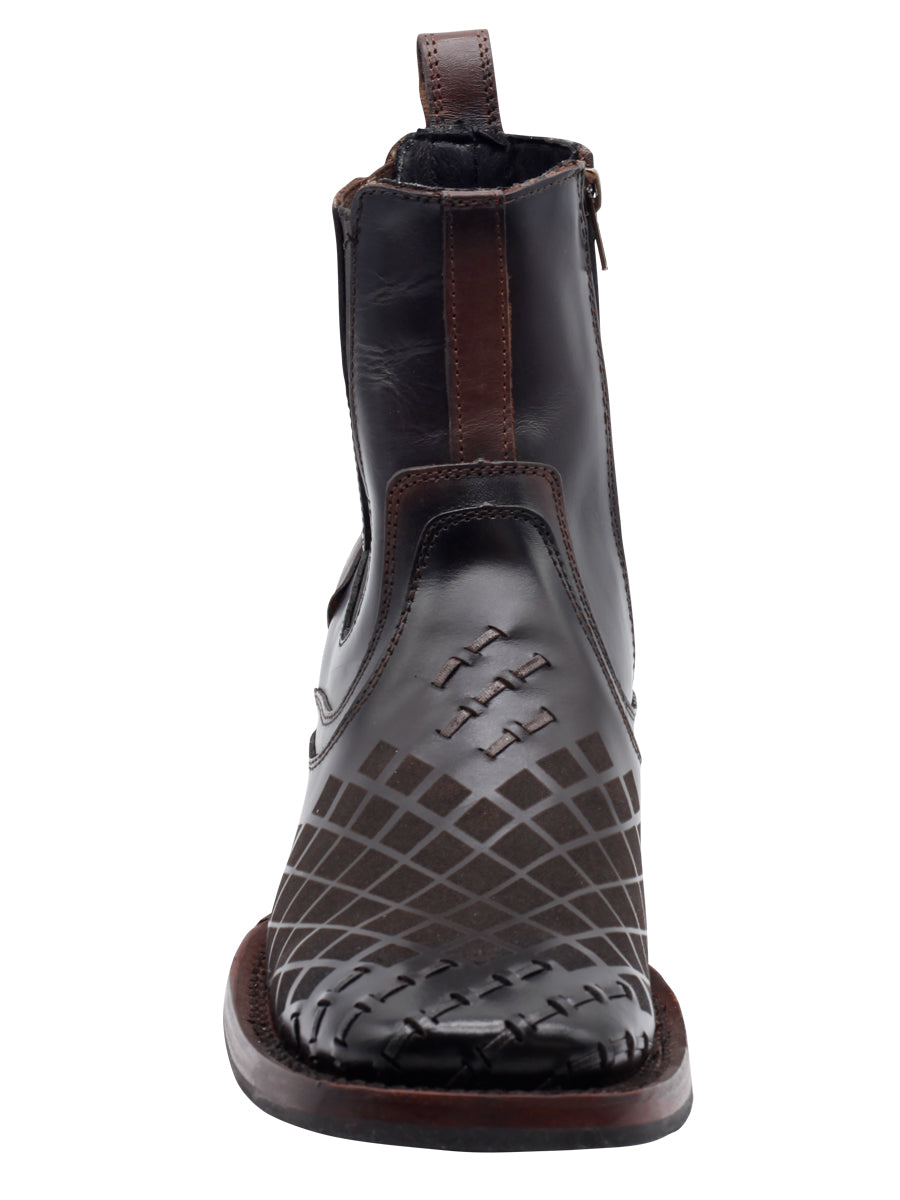 El General Men's Leather Ankle Boot with Zipper - Made in Mexico - Tobacco Brown 45673