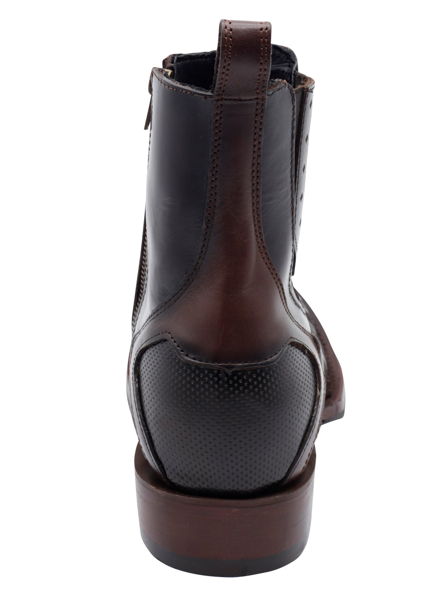 El General Men's Leather Ankle Boot with Zipper - Made in Mexico - Tobacco Brown 45673