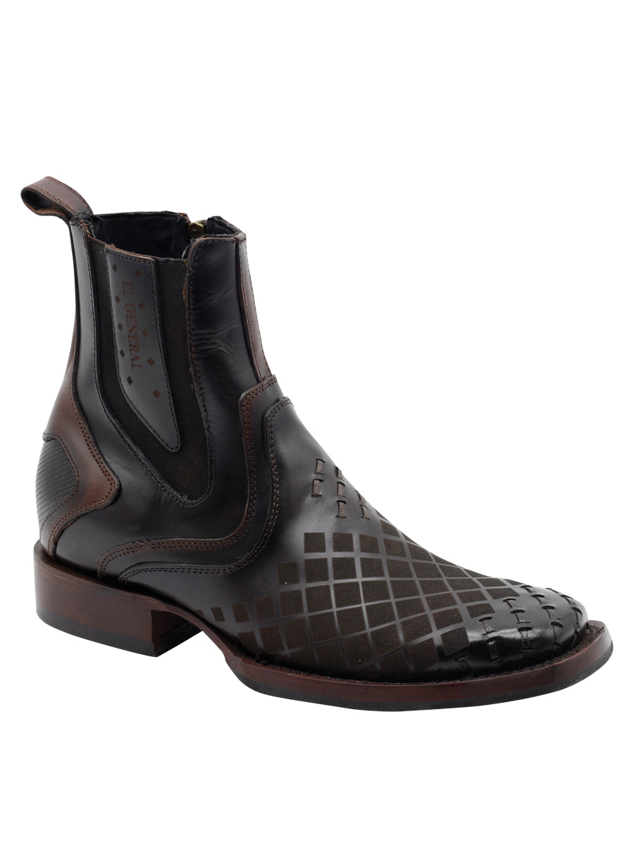 El General Men's Leather Ankle Boot with Zipper - Made in Mexico - Tobacco Brown 45673