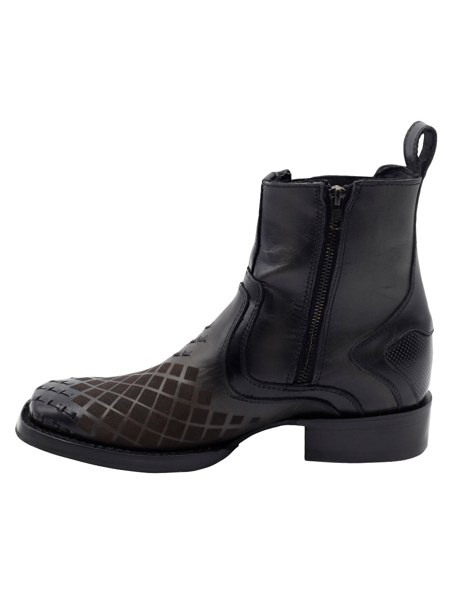 El General Men's Leather Ankle Boot with Zipper - Made in Mexico - Gray 45674