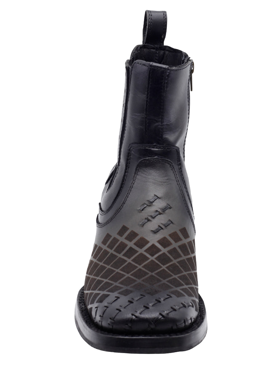 El General Men's Leather Ankle Boot with Zipper - Made in Mexico - Gray 45674