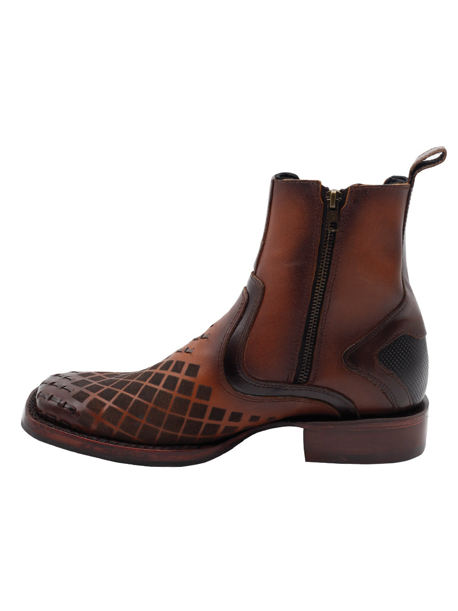 El General Men's Leather Ankle Boot with Zipper - Made in Mexico - Brown 45675
