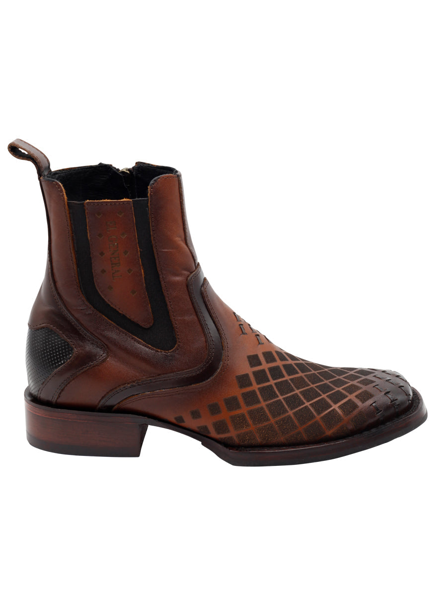 El General Men's Leather Ankle Boot with Zipper - Made in Mexico - Brown 45675