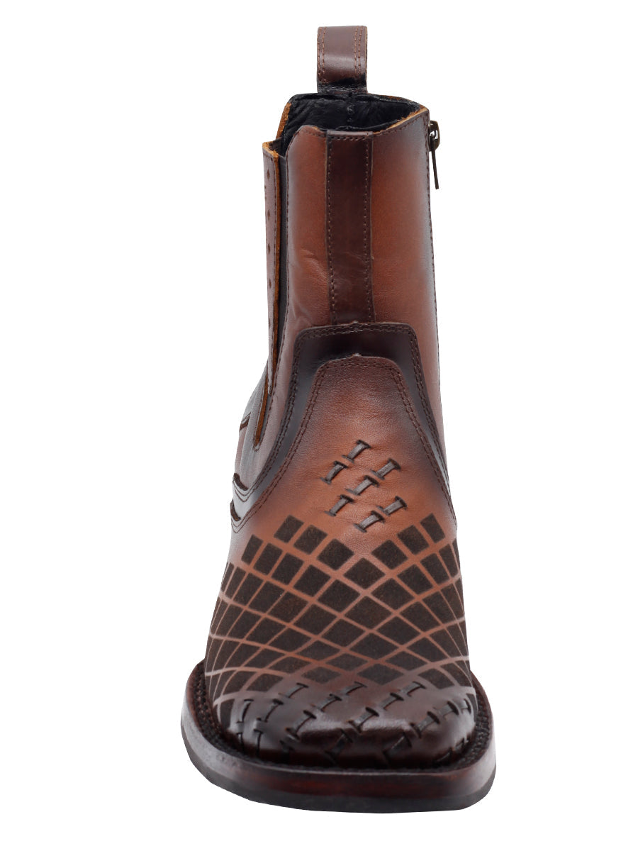 El General Men's Leather Ankle Boot with Zipper - Made in Mexico - Brown 45675