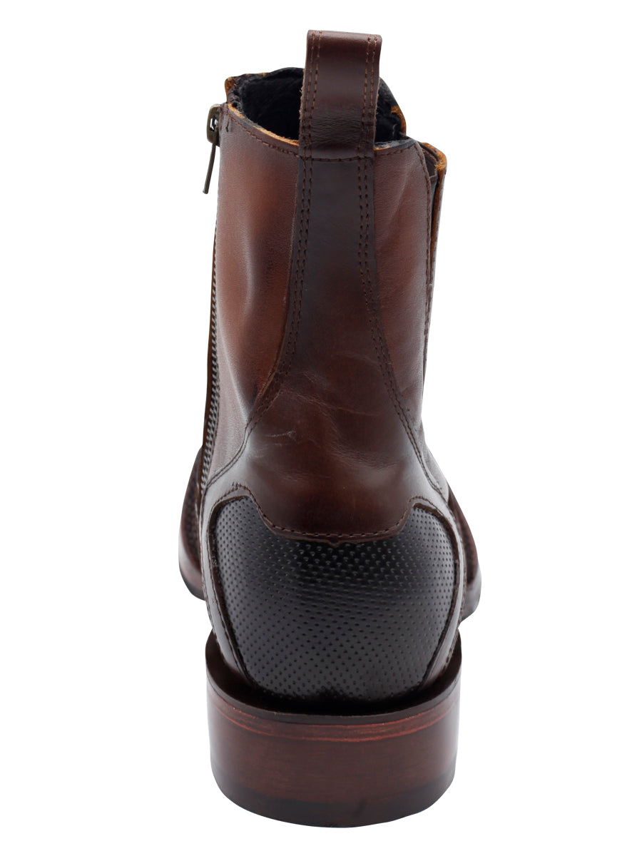 El General Men's Leather Ankle Boot with Zipper - Made in Mexico - Brown 45675