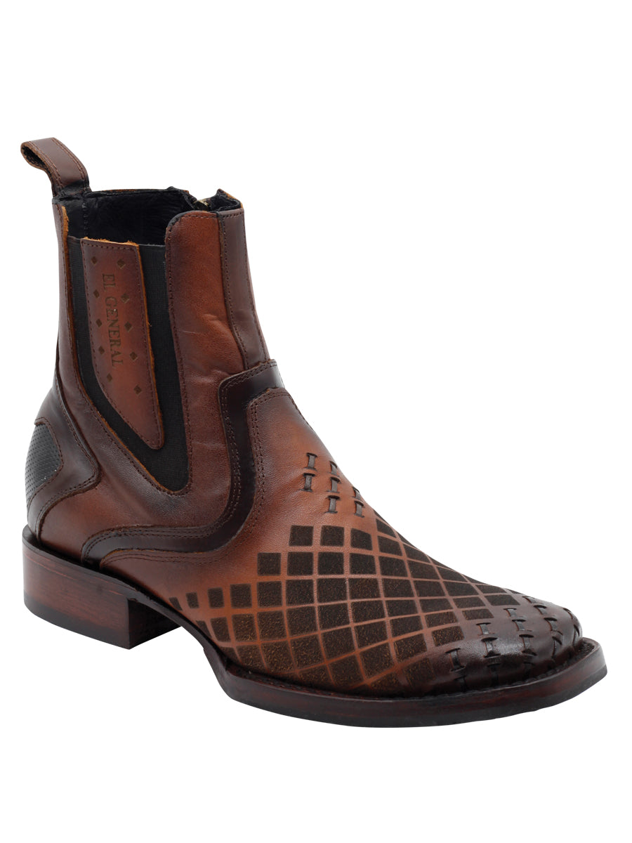 El General Men's Leather Ankle Boot with Zipper - Made in Mexico - Brown 45675