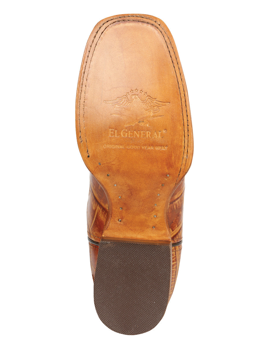 El General Men’s Leather Cowboy Boots - Made in Mexico - Embossed Alligator Crocodile Print - Honey 45764
