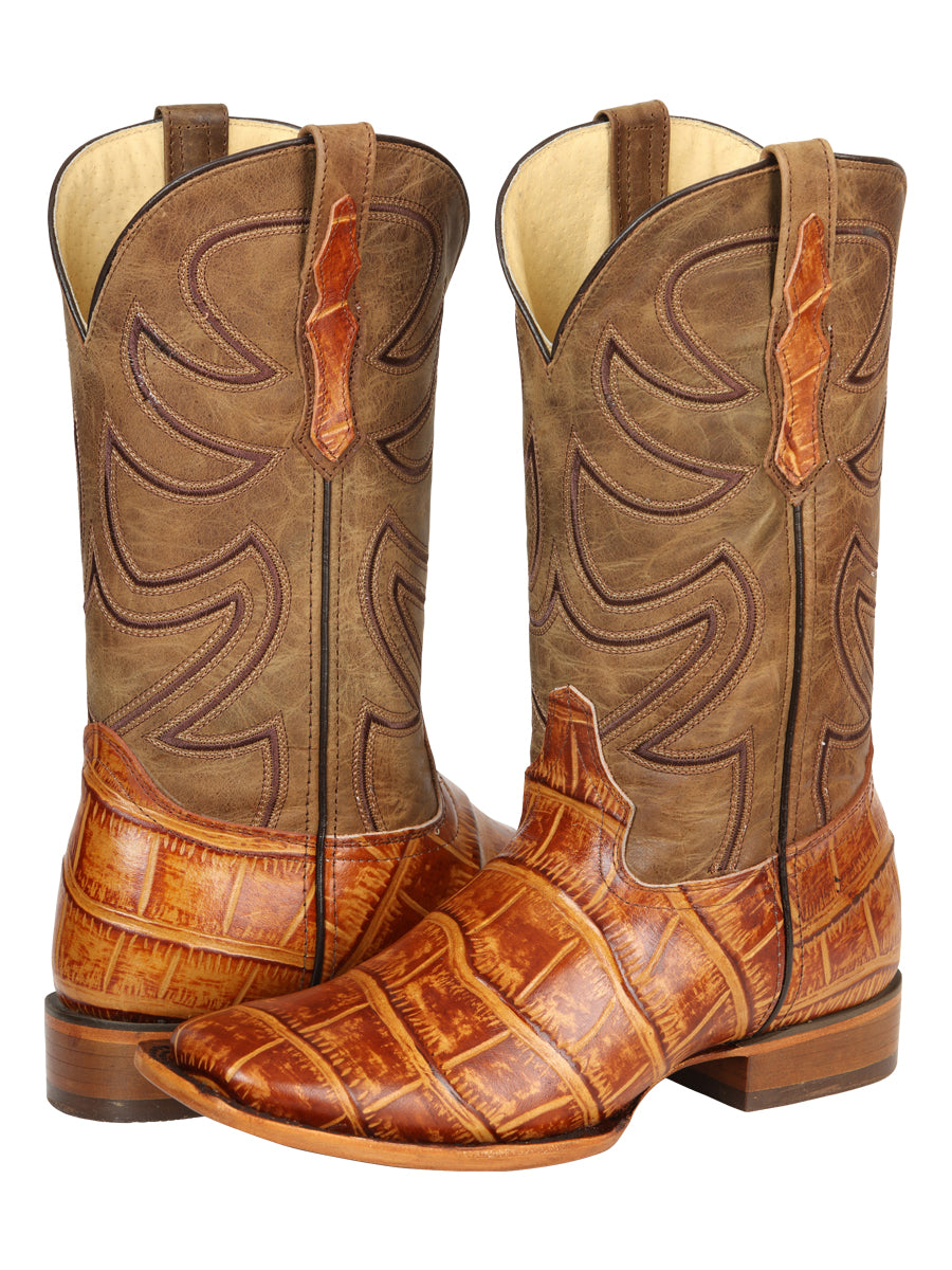 El General Men’s Leather Cowboy Boots - Made in Mexico - Embossed Alligator Crocodile Print - Honey 45764