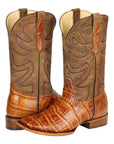 El General Men’s Leather Cowboy Boots - Made in Mexico - Embossed Alligator Crocodile Print - Honey 45764