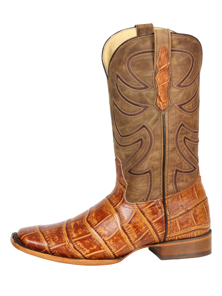 El General Men’s Leather Cowboy Boots - Made in Mexico - Embossed Alligator Crocodile Print - Honey 45764