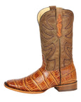 El General Men’s Leather Cowboy Boots - Made in Mexico - Embossed Alligator Crocodile Print - Honey 45764