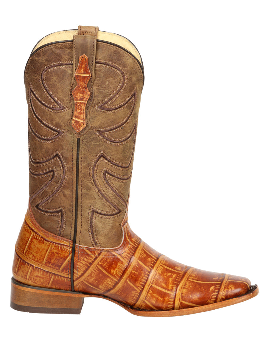 El General Men’s Leather Cowboy Boots - Made in Mexico - Embossed Alligator Crocodile Print - Honey 45764