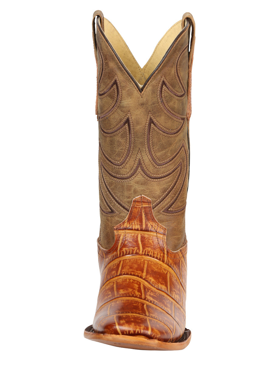 El General Men’s Leather Cowboy Boots - Made in Mexico - Embossed Alligator Crocodile Print - Honey 45764
