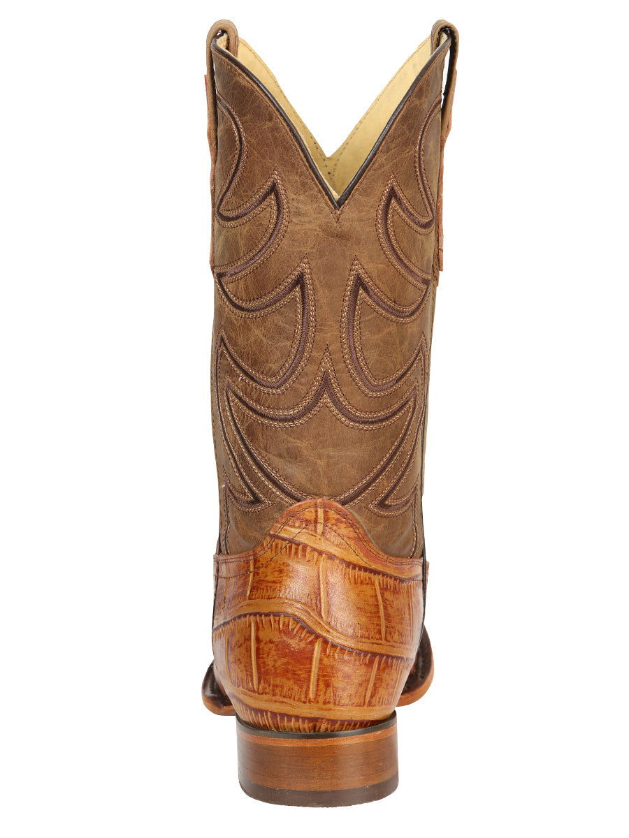 El General Men’s Leather Cowboy Boots - Made in Mexico - Embossed Alligator Crocodile Print - Honey 45764