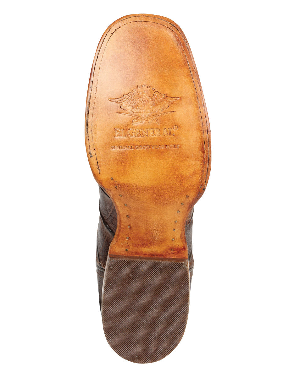El General Men’s Leather Cowboy Boots - Made in Mexico - Embossed Alligator Crocodile Print - Brown 45765
