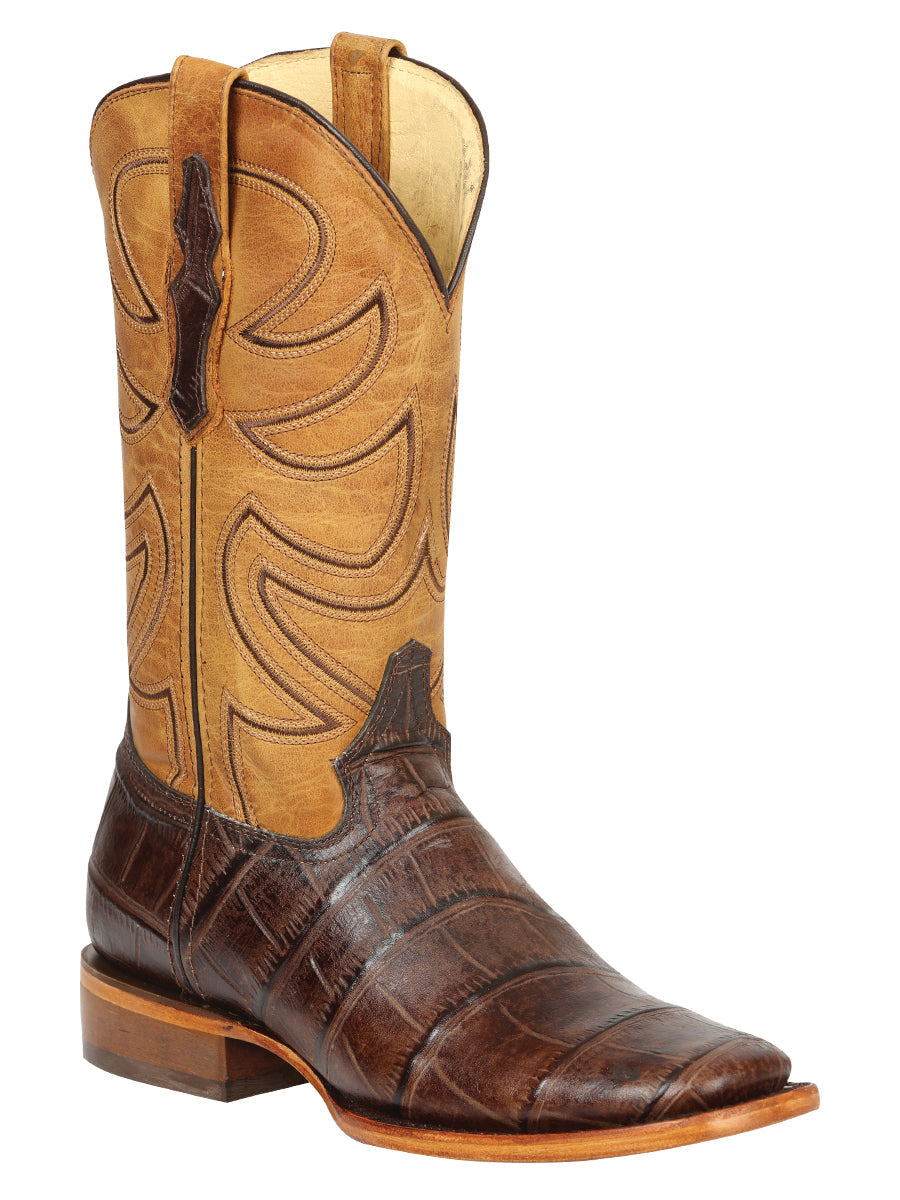 El General Men’s Leather Cowboy Boots - Made in Mexico - Embossed Alligator Crocodile Print - Brown 45765