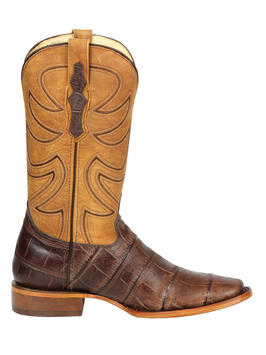 El General Men’s Leather Cowboy Boots - Made in Mexico - Embossed Alligator Crocodile Print - Brown 45765