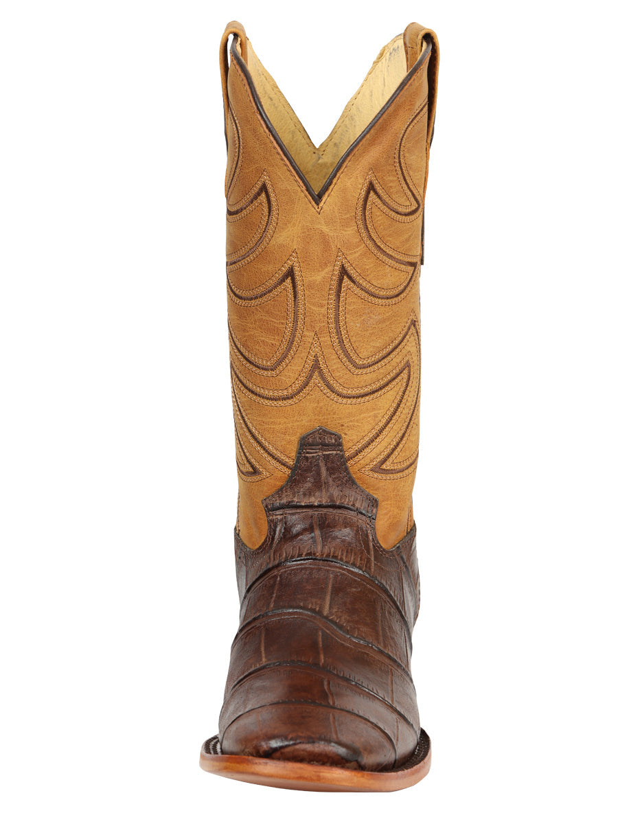 El General Men’s Leather Cowboy Boots - Made in Mexico - Embossed Alligator Crocodile Print - Brown 45765