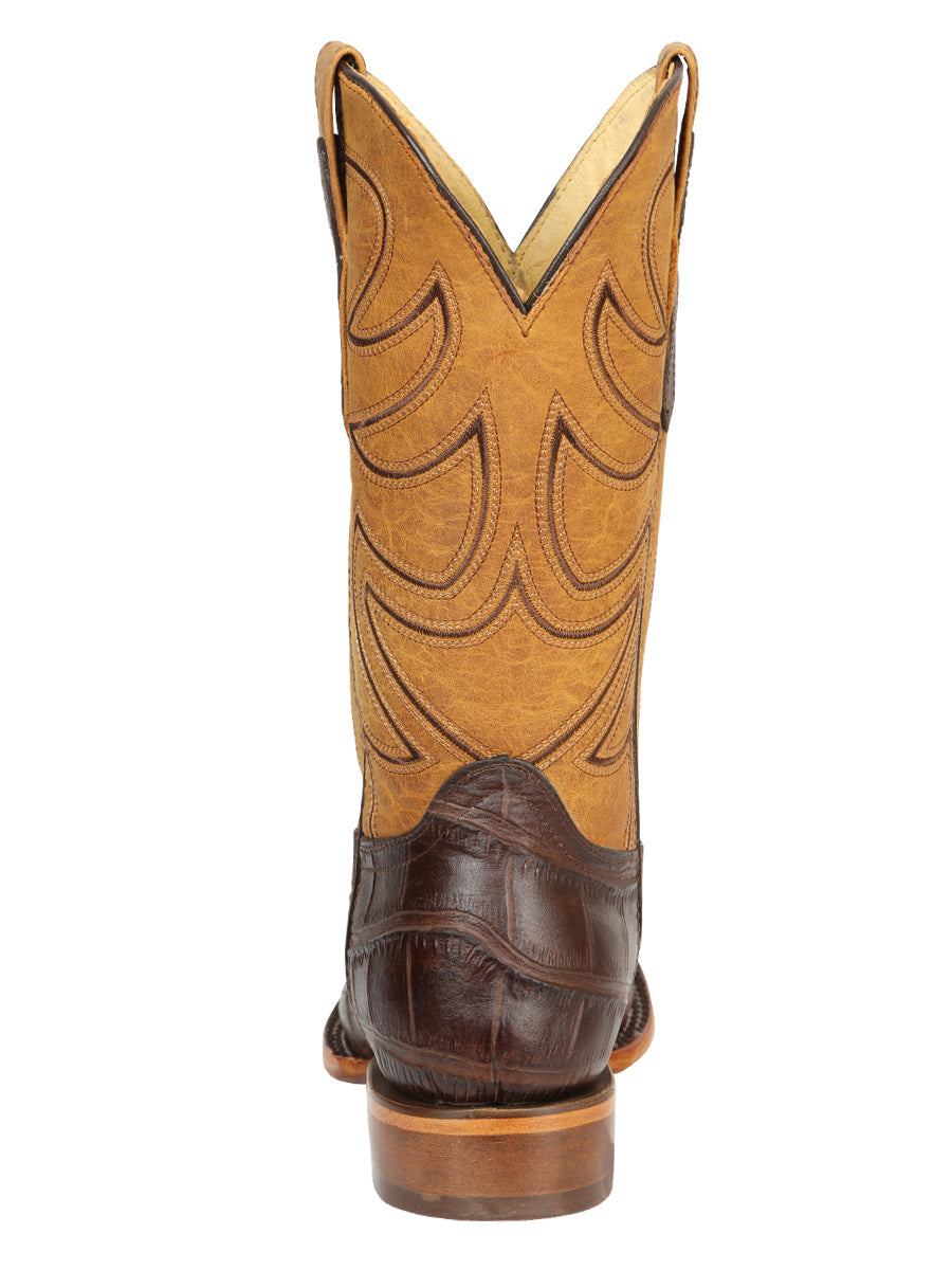 El General Men’s Leather Cowboy Boots - Made in Mexico - Embossed Alligator Crocodile Print - Brown 45765