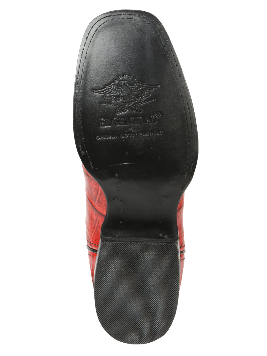 El General Men’s Leather Cowboy Boots - Made in Mexico - Embossed Alligator Crocodile Print - Red 45766