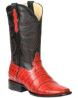 El General Men’s Leather Cowboy Boots - Made in Mexico - Embossed Alligator Crocodile Print - Red 45766