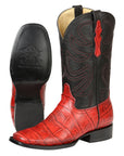 El General Men’s Leather Cowboy Boots - Made in Mexico - Embossed Alligator Crocodile Print - Red 45766