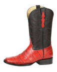 El General Men’s Leather Cowboy Boots - Made in Mexico - Embossed Alligator Crocodile Print - Red 45766