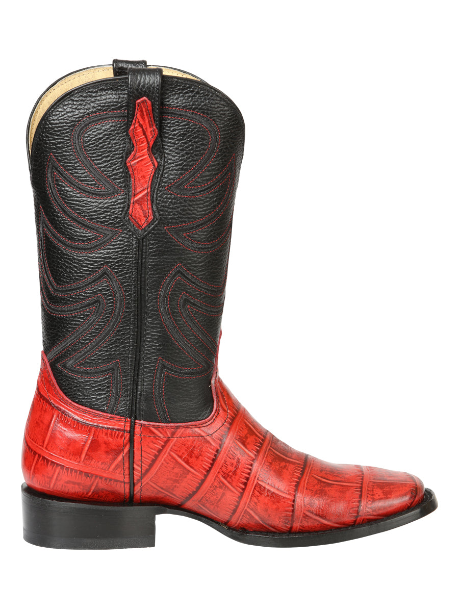 El General Men’s Leather Cowboy Boots - Made in Mexico - Embossed Alligator Crocodile Print - Red 45766