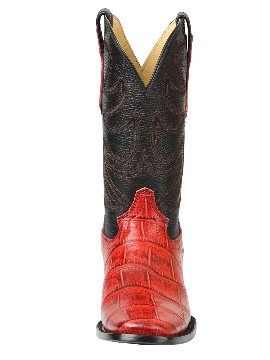 El General Men’s Leather Cowboy Boots - Made in Mexico - Embossed Alligator Crocodile Print - Red 45766