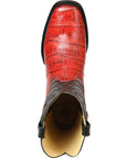 El General Men’s Leather Cowboy Boots - Made in Mexico - Embossed Alligator Crocodile Print - Red 45766
