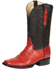 El General Men’s Leather Cowboy Boots - Made in Mexico - Embossed Alligator Crocodile Print - Red 45766