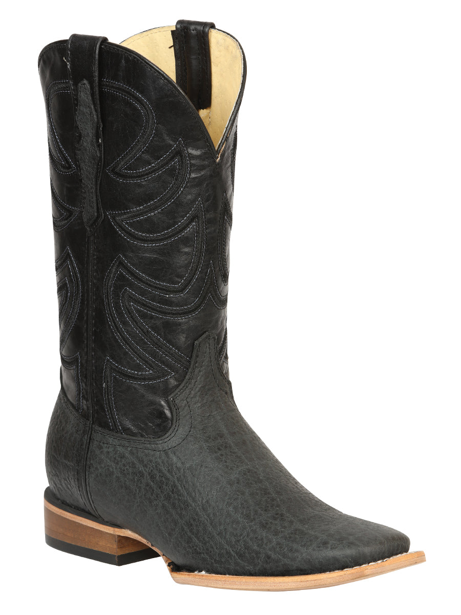 El General Men’s Leather Cowboy Boots - Made in Mexico - Embossed Elephant Print - Black/Gray 45768