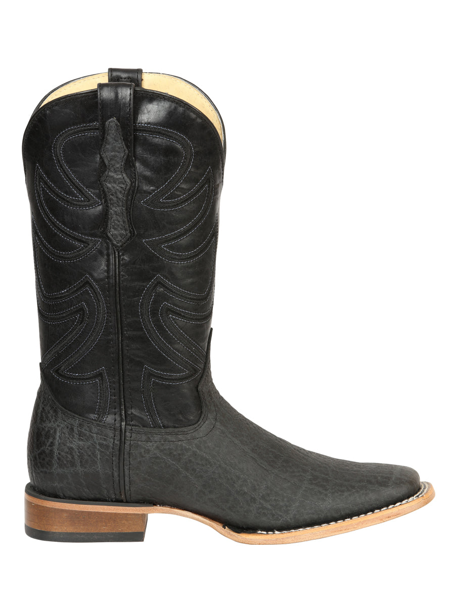 El General Men’s Leather Cowboy Boots - Made in Mexico - Embossed Elephant Print - Black/Gray 45768