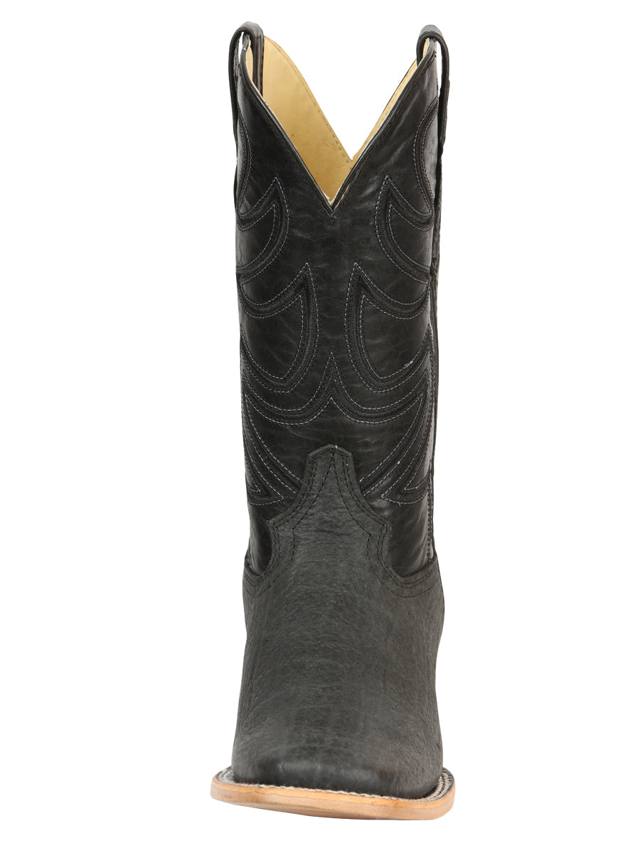 El General Men’s Leather Cowboy Boots - Made in Mexico - Embossed Elephant Print - Black/Gray 45768