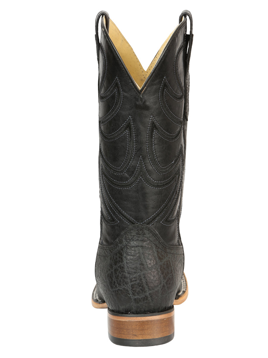 El General Men’s Leather Cowboy Boots - Made in Mexico - Embossed Elephant Print - Black/Gray 45768
